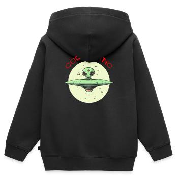 Kosmokomisch - Kinder Premium Organic Zip Hoodie - Schwarz - Hinten - AI Model Kid Male (0cm)