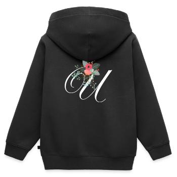 Brief u blumig - Kinder Premium Organic Zip Hoodie - Schwarz - Hinten - AI Model Kid Male (0cm)