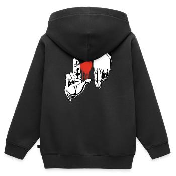 Photographie de cadre à main - Sweat Premium à capuche zippé enfant bio - noir - Dos - AI Model Kid Male (0cm)