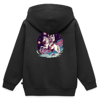 Astronat reitet auf Pferd im All - Kinder Premium Organic Zip Hoodie - Schwarz - Hinten - AI Model Kid Male (0cm)