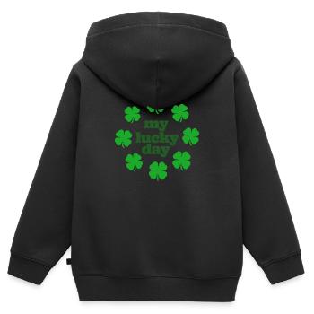Mon jour de chance - Sweat Premium à capuche zippé enfant bio - noir - Dos - AI Model Kid Male (0cm)
