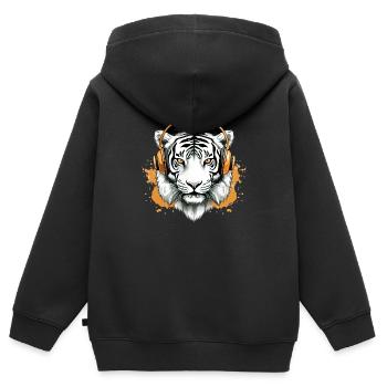 Chark le tigre audiophile - Sweat Premium à capuche zippé enfant bio - noir - Dos - AI Model Kid Male (0cm)