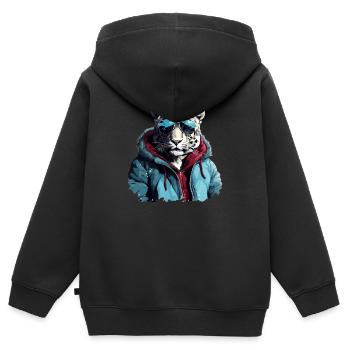 Streetstyle Schneeleopard | Leoparden-Liebhaber - Kinder Premium Organic Zip Hoodie - Schwarz - Hinten - AI Model Kid Male (0cm)