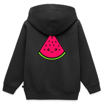 Melon drôle - Sweat Premium à capuche zippé enfant bio - noir - Dos - AI Model Kid Male (0cm)