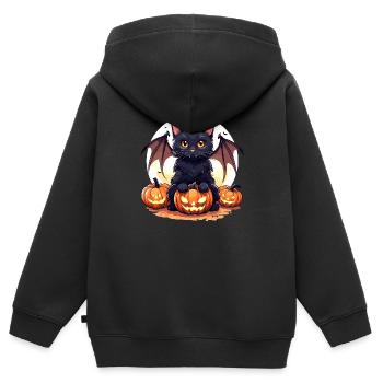 Black Vampire Cat Bat Wings Halloween - Kids Premium Organic Zip-up Hoodie - black - Back - AI Model Kid Male (0cm)
