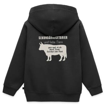 Sekundärvegetarier - Kinder Premium Organic Zip Hoodie - Schwarz - Hinten - AI Model Kid Male (0cm)