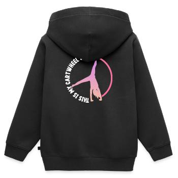 C’est mon motif de roue de charrette - Sweat Premium à capuche zippé enfant bio - noir - Dos - AI Model Kid Male (0cm)