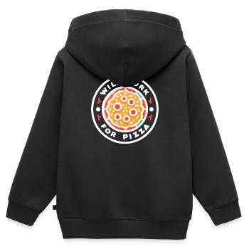 Will Work for Pizza - Kids Premium Organic Zip-up Hoodie - black - Back - AI Model Kid Male (0cm)