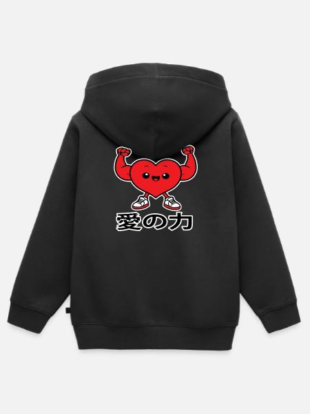 愛の力 Love Kawaii Chibi Japan - Kids Premium Organic Zip-up Hoodie - black