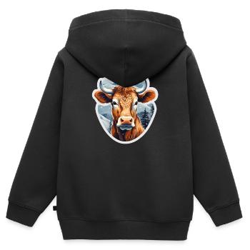 Vache alpine d’hiver - Sweat Premium à capuche zippé enfant bio - noir - Dos - AI Model Kid Male (0cm)