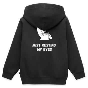 Ich ruhe nur meine Augen aus - Kinder Premium Organic Zip Hoodie - Schwarz - Hinten - AI Model Kid Male (0cm)