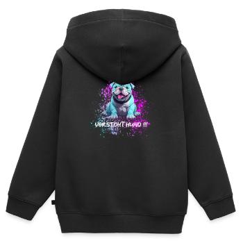 Vorsicht Hund Süßer Blauer Hund ist Fröhlich - Kinder Premium Organic Zip Hoodie - Schwarz - Hinten - AI Model Kid Male (0cm)