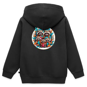 Liebenswerte Waschbärfamilie. Lustige Waschbären - Kinder Premium Organic Zip Hoodie - Schwarz - Hinten - AI Model Kid Male (0cm)