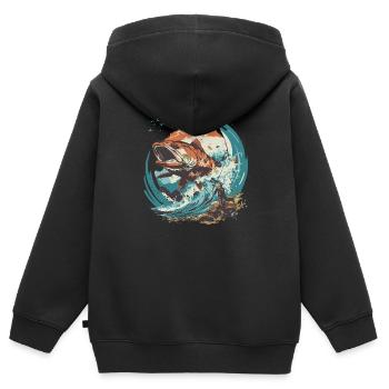 Angeln Fishing Ausflug Fische See Angelrute fisher - Kinder Premium Organic Zip Hoodie - Schwarz - Hinten - AI Model Kid Male (0cm)