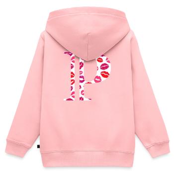 Lettre p bisous - Sweat Premium à capuche zippé enfant bio - rose - Dos - AI Model Kid Female (0cm)