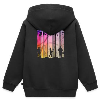 poisson, poisson, pêche, lac, mer, pêche, faune, exotique - Sweat Premium à capuche zippé enfant bio - noir - Dos - AI Model Kid Male (0cm)