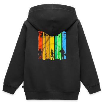 fisch, fisch, angeln, see, meer, angeln, fauna, exotisch - Kinder Premium Organic Zip Hoodie - Schwarz - Hinten - AI Model Kid Male (0cm)