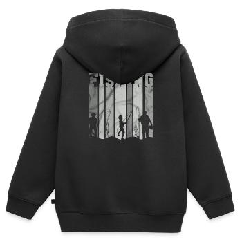poisson, poisson, pêche, lac, mer, pêche, faune, exotique - Sweat Premium à capuche zippé enfant bio - noir - Dos - AI Model Kid Male (0cm)