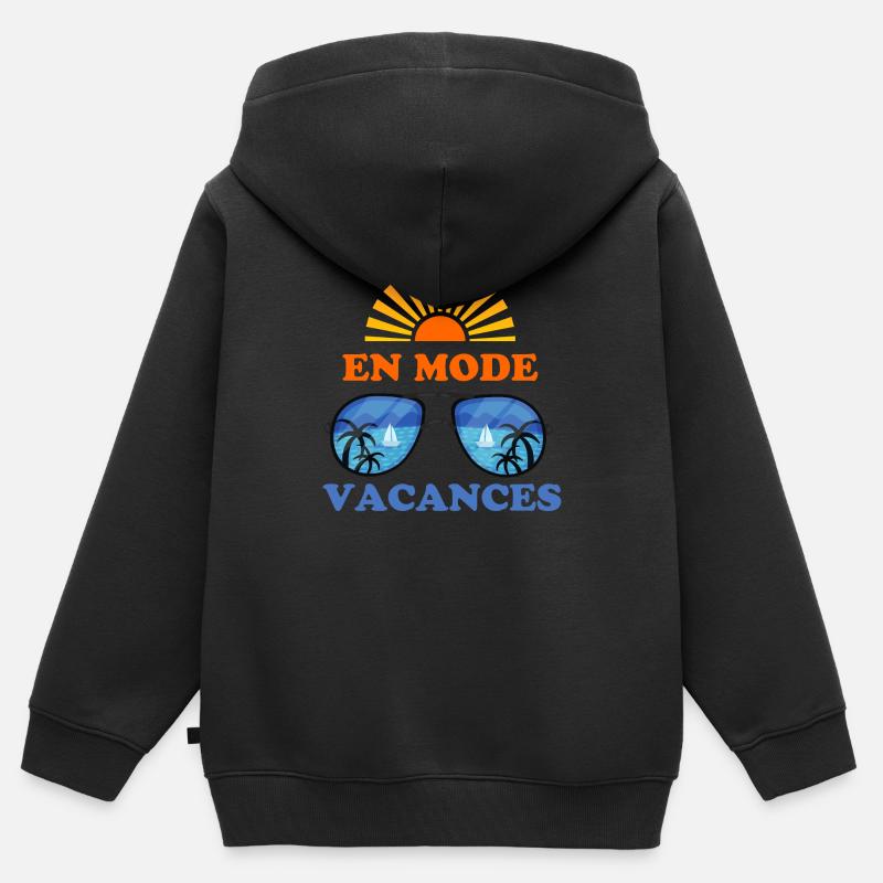 En mode vacances d été - Sweat Premium à capuche zippé enfant bio - noir