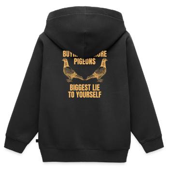 The Pigeon Lover’s Biggest Lie - Kids Premium Organic Zip-up Hoodie - black - Back - AI Model Kid Male (0cm)
