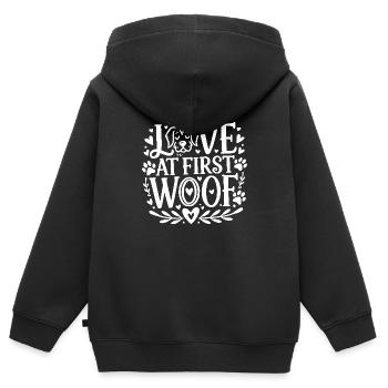 Liebe auf den ersten Wuff - Kinder Premium Organic Zip Hoodie - Schwarz - Hinten - AI Model Kid Male (0cm)