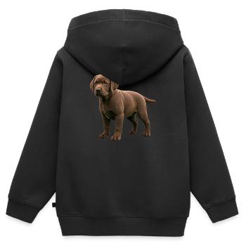 Chiot labrador réel - Sweat Premium à capuche zippé enfant bio - noir - Dos - AI Model Kid Male (0cm)