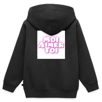 Moi aimer toi - Sweat Premium à capuche zippé enfant bio - noir - Dos - AI Model Kid Male (0cm)