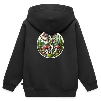 Pilz-Fee - Kinder Premium Organic Zip Hoodie - Schwarz - Hinten - AI Model Kid Male (0cm)