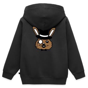 Sir Bunny Monocle Lunettes Barbe Chapeau haut de forme M. M. - Sweat Premium à capuche zippé enfant bio - noir - Dos - AI Model Kid Male (0cm)