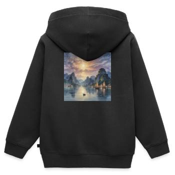 Mystische Abenddämmerung in Fernost - Kinder Premium Organic Zip Hoodie - Schwarz - Hinten - AI Model Kid Male (0cm)