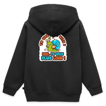 je vais plus loin humour sticker camping car - Sweat Premium à capuche zippé enfant bio - noir - Dos - AI Model Kid Male (0cm)