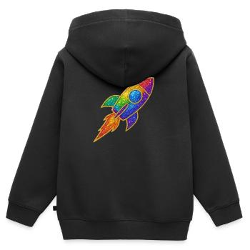 Paillettes Fusée Arc-en-ciel Décollage Paillettes Or - Sweat Premium à capuche zippé enfant bio - noir - Dos - AI Model Kid Male (0cm)
