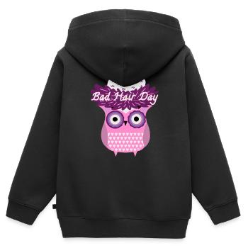 Jour des mauvais cheveux, hibou, nid, nid d’oiseau, bande dessinée - Sweat Premium à capuche zippé enfant bio - noir - Dos - AI Model Kid Male (0cm)