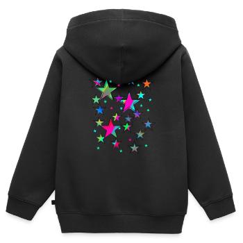 Étoiles, étoile, étoiles colorées, néon - Sweat Premium à capuche zippé enfant bio - noir - Dos - AI Model Kid Male (0cm)