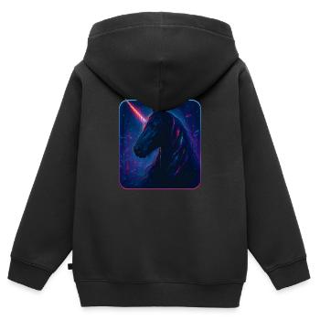 Friesenpferd als Neon Einhorn Design - Kinder Premium Organic Zip Hoodie - Schwarz - Hinten - AI Model Kid Male (0cm)