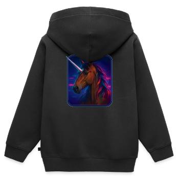 Amerikanisches Wildpferd als Einhorn - Kinder Premium Organic Zip Hoodie - Schwarz - Hinten - AI Model Kid Male (0cm)