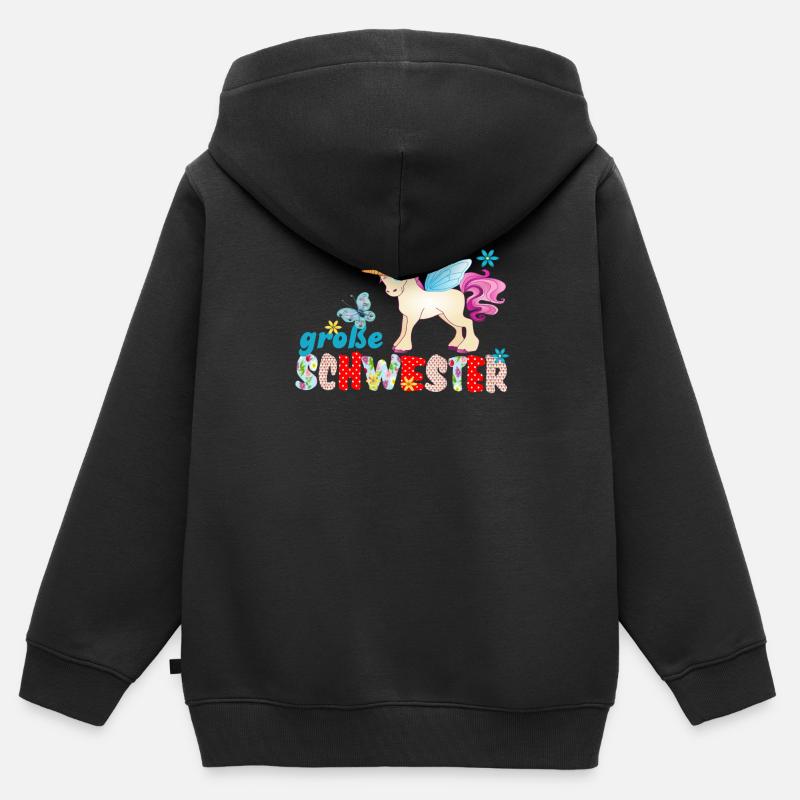 große Schwester Einhorn - Kinder Premium Organic Zip Hoodie - Schwarz