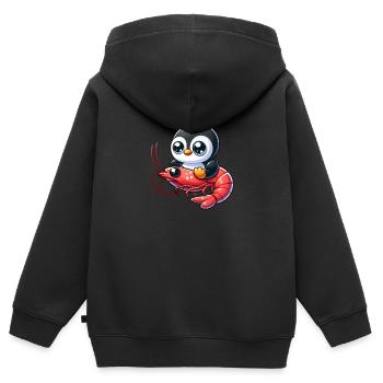 Pinguin reitet Shrimp - Kinder Premium Organic Zip Hoodie - Schwarz - Hinten - AI Model Kid Male (0cm)
