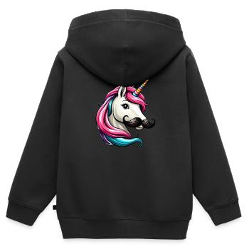 Einhorn mit Schnurrbart - Kinder Premium Organic Zip Hoodie - Schwarz - Hinten - AI Model Kid Male (0cm)