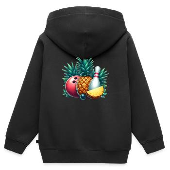 Bowlingkugel und Ananas - Kinder Premium Organic Zip Hoodie - Schwarz - Hinten - AI Model Kid Male (0cm)