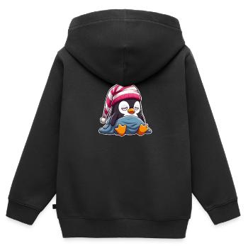 Schläfriger Pinguin im Schlafanzug - Kinder Premium Organic Zip Hoodie - Schwarz - Hinten - AI Model Kid Male (0cm)