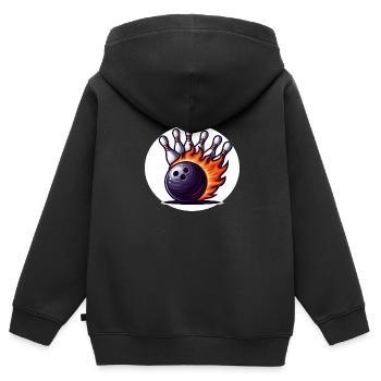 Boule de bowling en feu - Sweat Premium à capuche zippé enfant bio - noir - Dos - AI Model Kid Male (0cm)