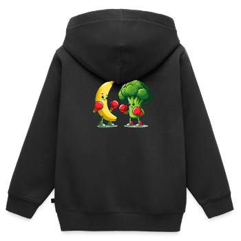 Banane vs Brokkoli Boxkampf - Kinder Premium Organic Zip Hoodie - Schwarz - Hinten - AI Model Kid Male (0cm)