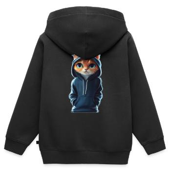 Bockige Katze mit Pullover - Kinder Premium Organic Zip Hoodie - Schwarz - Hinten - AI Model Kid Male (0cm)