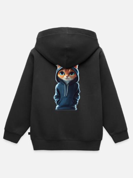 Bockige Katze mit Pullover - Kinder Premium Organic Zip Hoodie - Schwarz