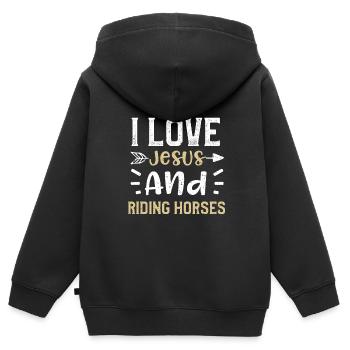I Love Jesus And Riding Horses - Kinder Premium Organic Zip Hoodie - Schwarz - Hinten - AI Model Kid Male (0cm)