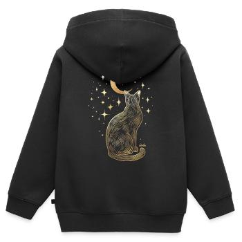 Chat doré sous les étoiles - Sweat Premium à capuche zippé enfant bio - noir - Dos - AI Model Kid Male (0cm)