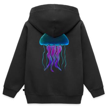 Méduse lumineuse - Sweat Premium à capuche zippé enfant bio - noir - Dos - AI Model Kid Male (0cm)