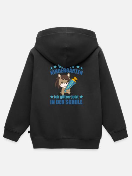 Pferd Schule Einschulung Kindergarten Pony - Kinder Premium Organic Zip Hoodie - Schwarz
