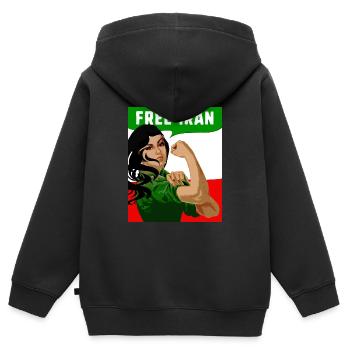 Iran libre, Iran, Femmes libres, Drapeau, Démocratie,libre - Sweat Premium à capuche zippé enfant bio - noir - Dos - AI Model Kid Male (0cm)